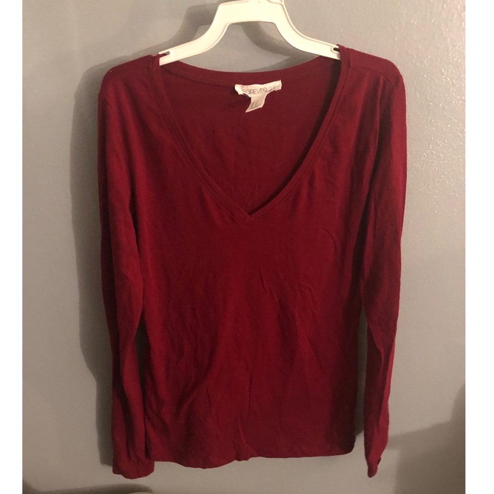 Dark red long sleeve v-neck